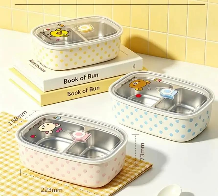 Portable Rilakkuma Stainless Steel Bento Box Divided Leakproof Lunch Container For Office Picnic Outdoor Meal Prep Nice Gift
