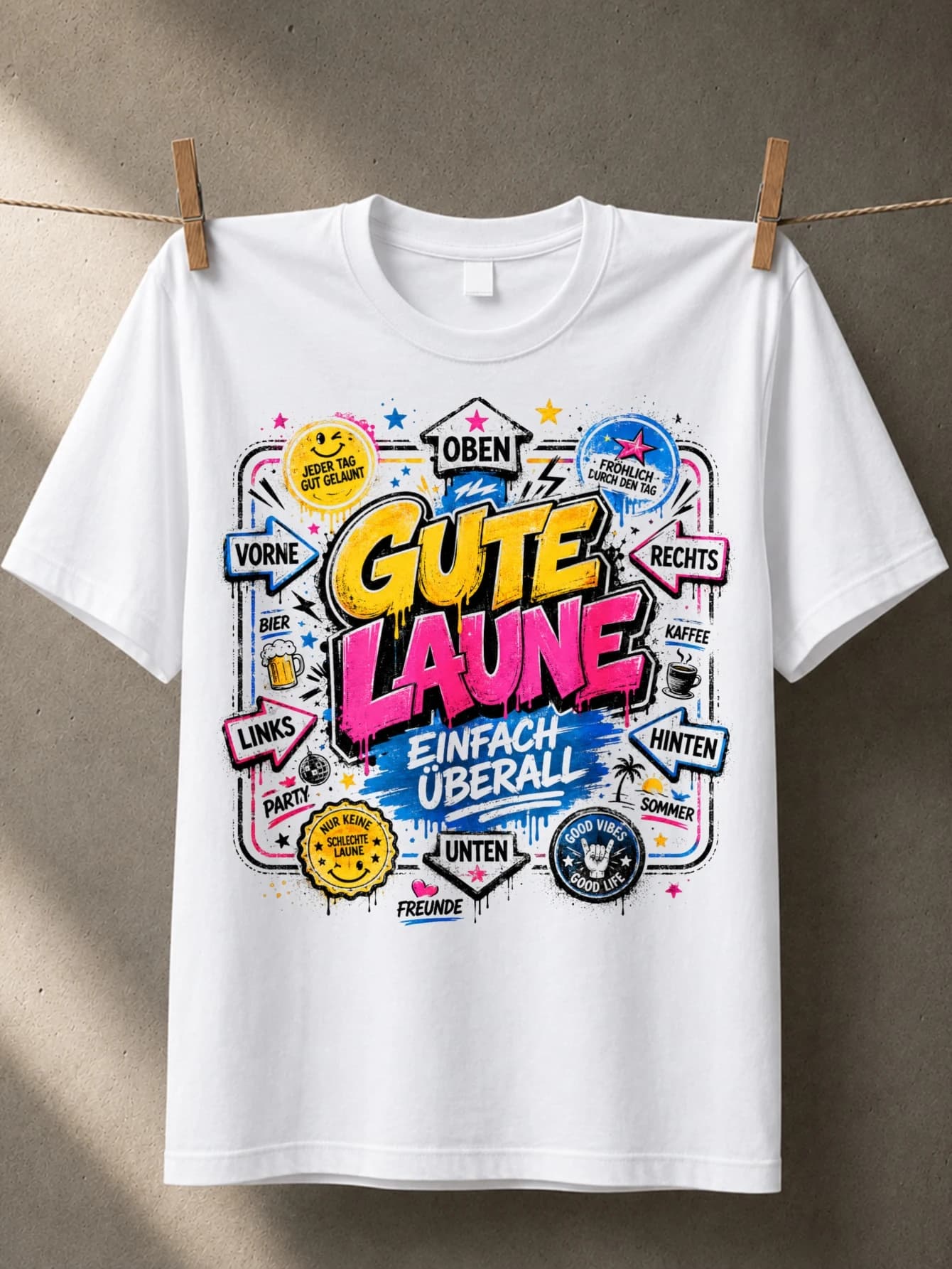 Gute Laune Einfach uberall with style arrows coffee beer stein summer notes and good vibes German Unisex All T-Shirt