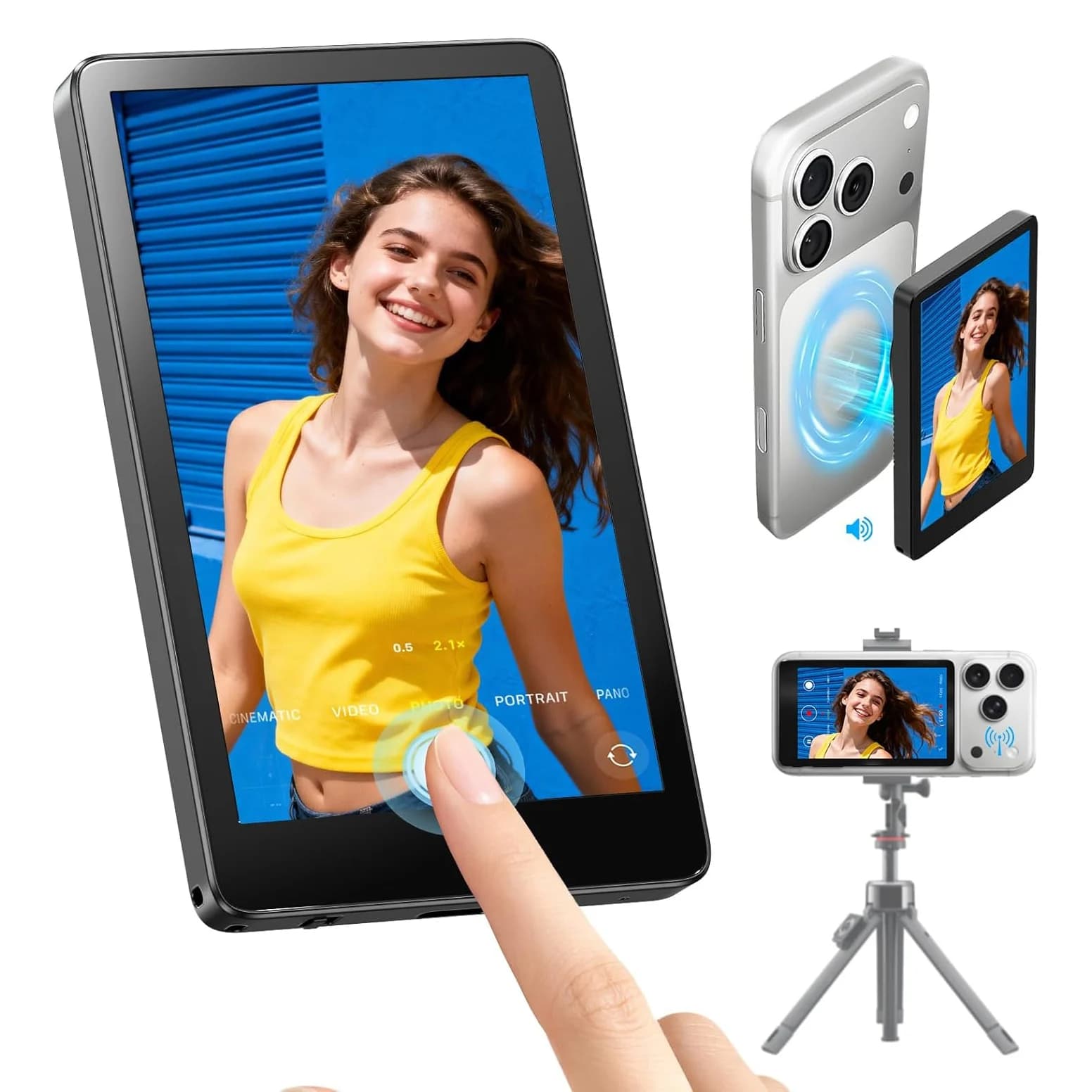 4 Inch Touch Magnetic Vlog Selfie Monitor Screen Supports Rear Camera Mirroring Live Sync with mobile phone For iPhone Android