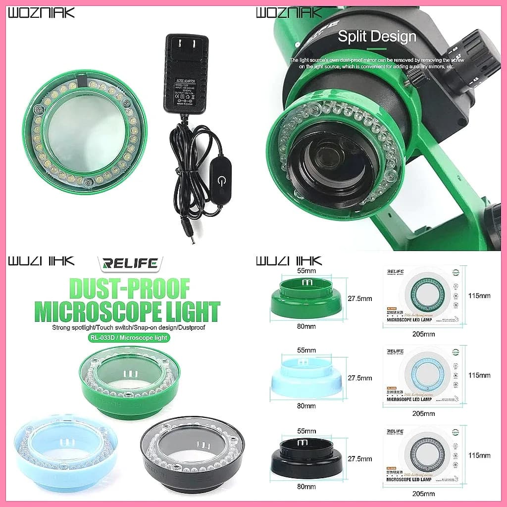 RL-033D Luce per microscopio a 28 LED, senza sfarfallio e antipolvere, potente faretto per microscopi stereo