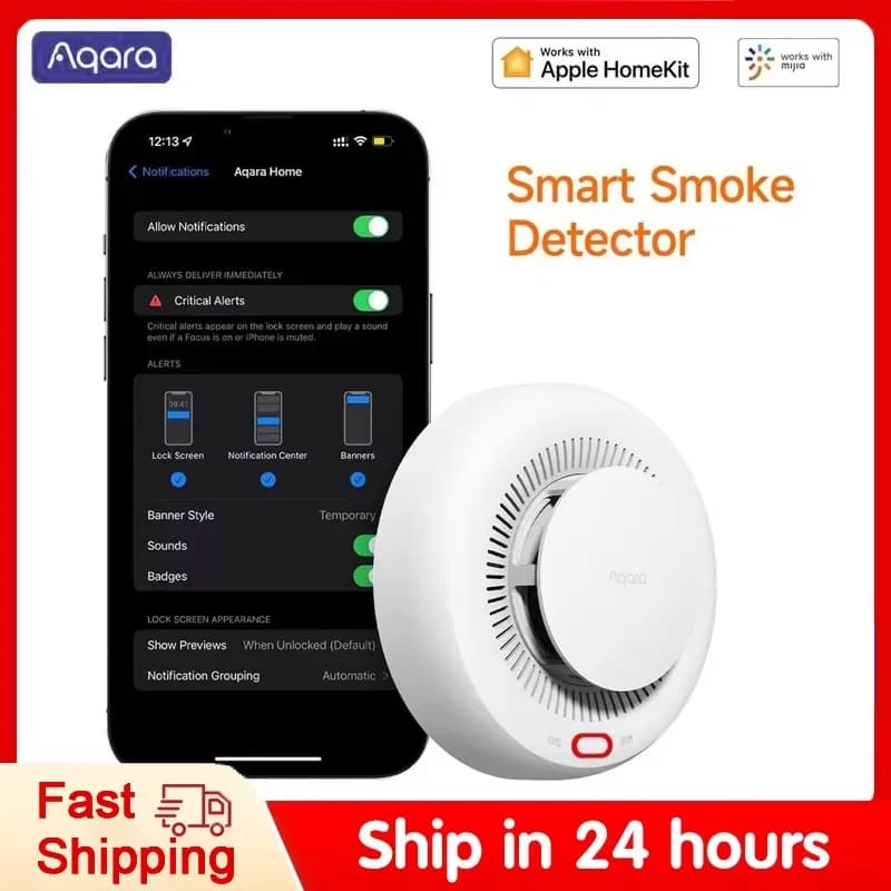 Original Aqara Smoke Detector Sensor Fire Alarm Monitor Zigbee 3.0 Sound Alert Smart Home Security Work With Mi Home Homekit APP