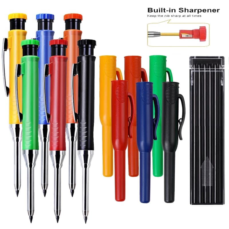 2.8mm Solid Carpenter Pencil Set with Built In Sharpener, Portable Pen Case, Deep Hole Woodworking Mechanical Pencil Marker Tool
