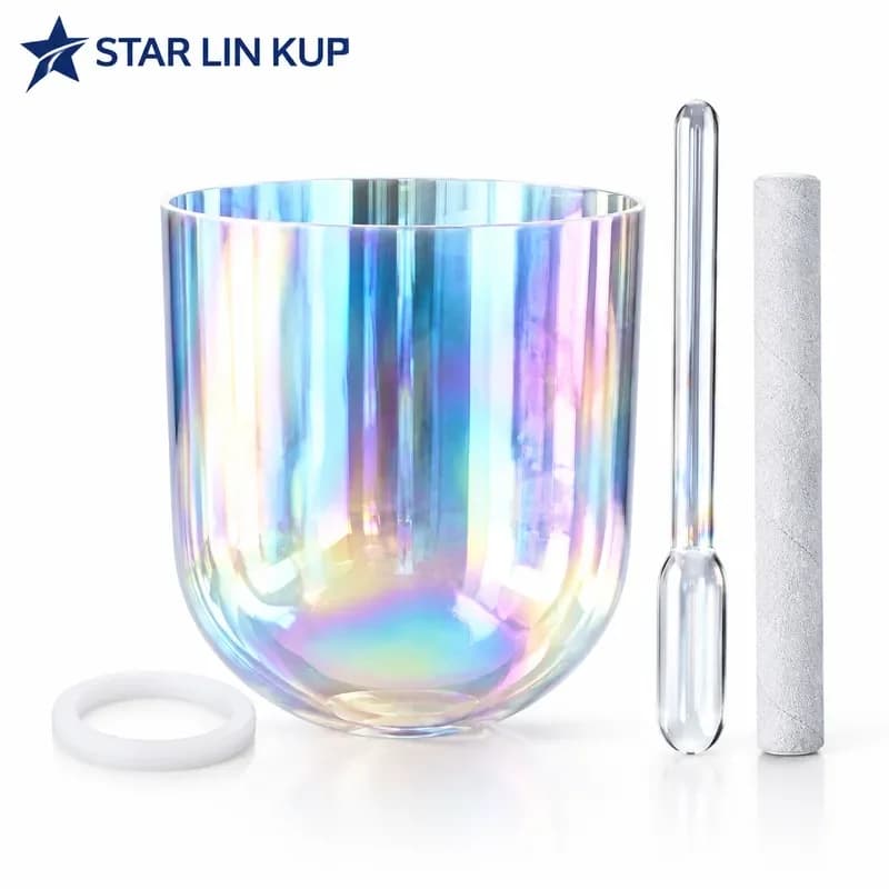 STAR LIN KUP 6 Inch Clear Quartz Crystal Singing Bowl Cosmic Light Hollow Design for Chakra Sound Healing Meditation Yoga