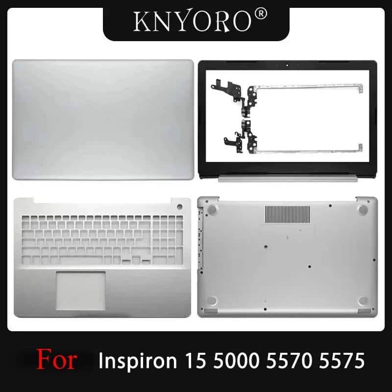 Nuovo Per Inspiron 15 5570 5575 LCD Del Computer Portatile Della Copertura Posteriore Frontale Lunetta Cerniere Palmrest Top Tastiera Caso Fondo Argento 0X4FTD