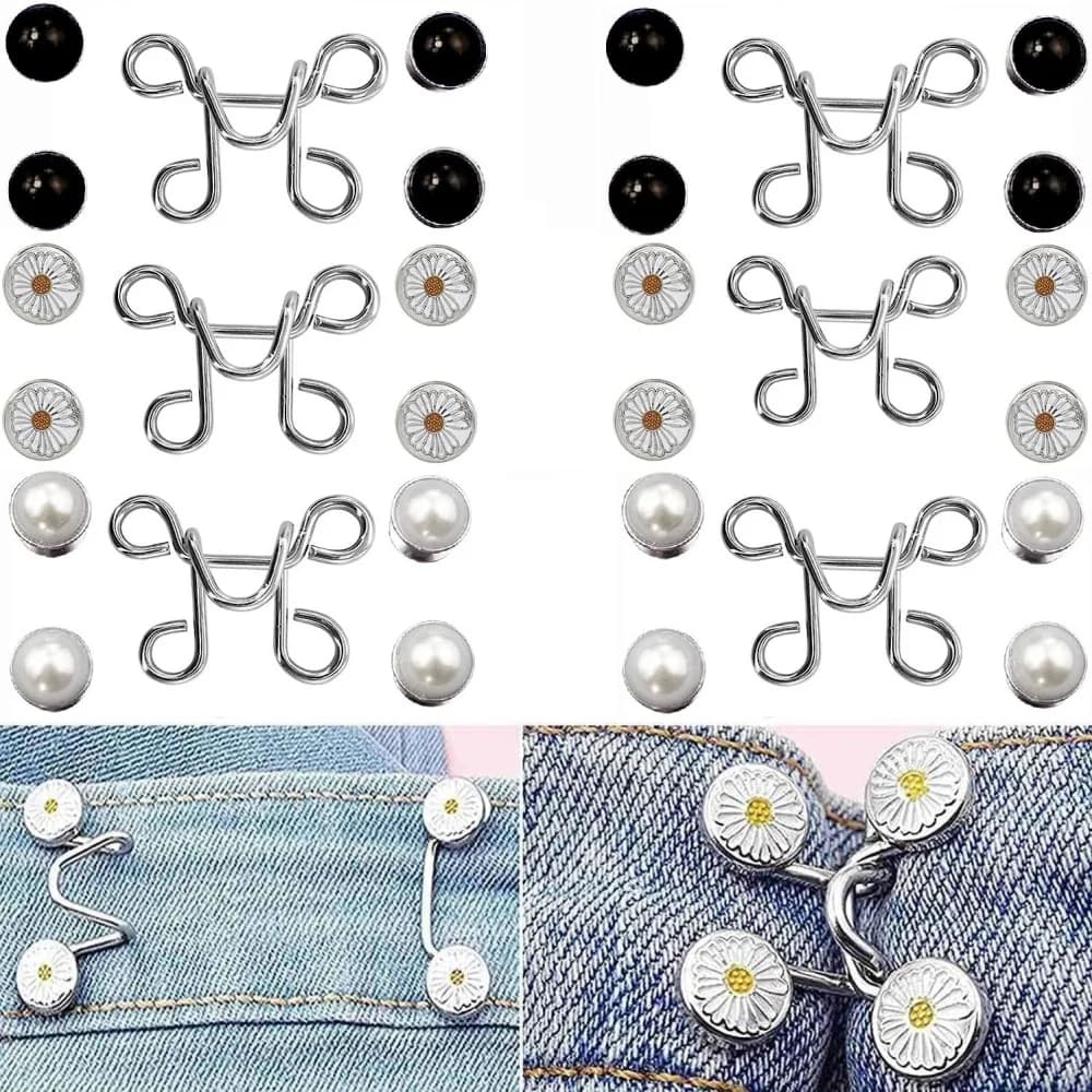 2pcs Skirt Pants Tighten Waist Brooches Jeans Adjustable Waist Clip Button Pearl Women's Brooch Set DIY Clothing Accessories