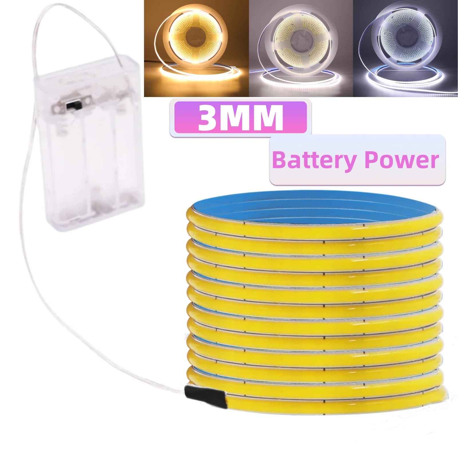 Striscia LED COB ultra sottile da 3 mm Batteria USB Sensore di movimento PIR da 5 V Nastro flessibile a nastro Diodo 320 LED / M Dimmerabile RA90 Illuminazione notturna