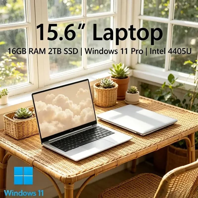 Portable Laptop, 15.6 Inch 120Hz IPS Display, Intel 4405U, 32GB RAM 2TB, Robust 5000mAh Battery & Eye-catching Backlit Keyboard