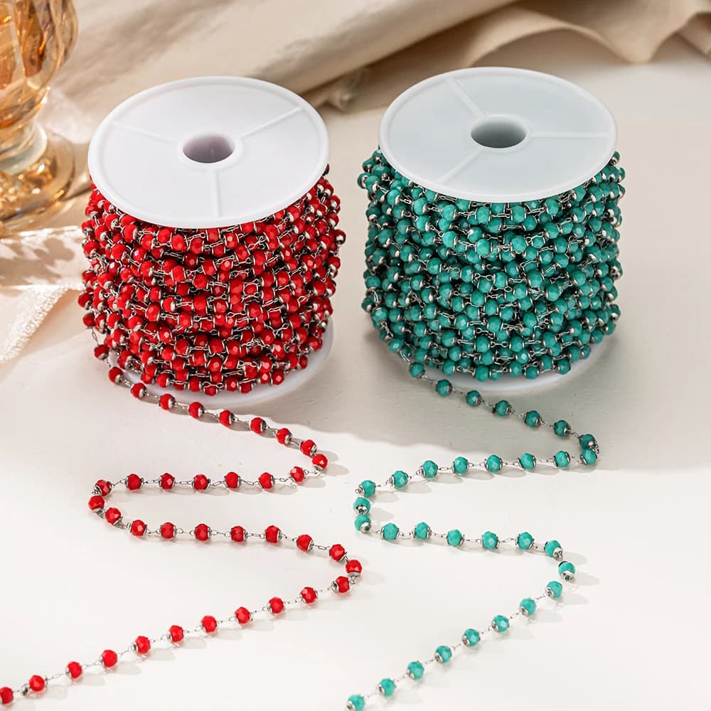 Catena in Acciaio Inossidabile da 1 Metro con Perline per Creazione di Collane e Braccialetti, Materiali e Accessori per Gioielli Fai-da-Te