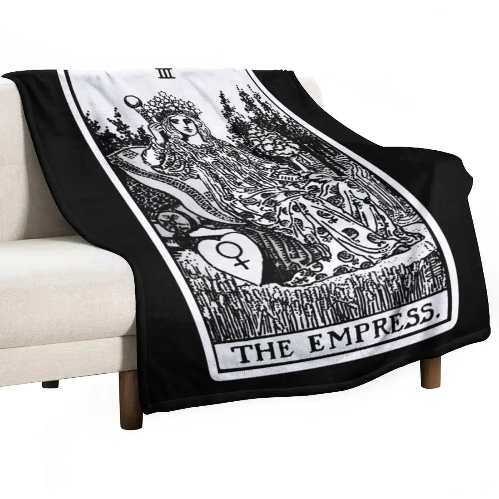 III. Coperta per divano in bianco e nero con stampa The Empress Tarot Card, comoda coperta per divano per guardare la TV e fare la siesta