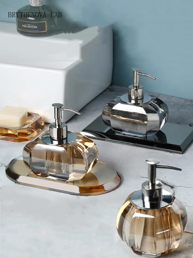 Glass Lotion Bottle Clear Crystal Bathroom Set Tray Soap Household Dispenser Set Bathroom Accessories Organizer Dispenser