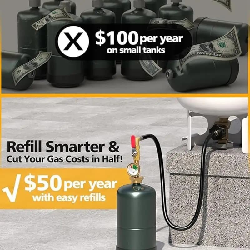 652F Rechargeable system for camping propane Brass adapter 3 foot hose for grid stoves