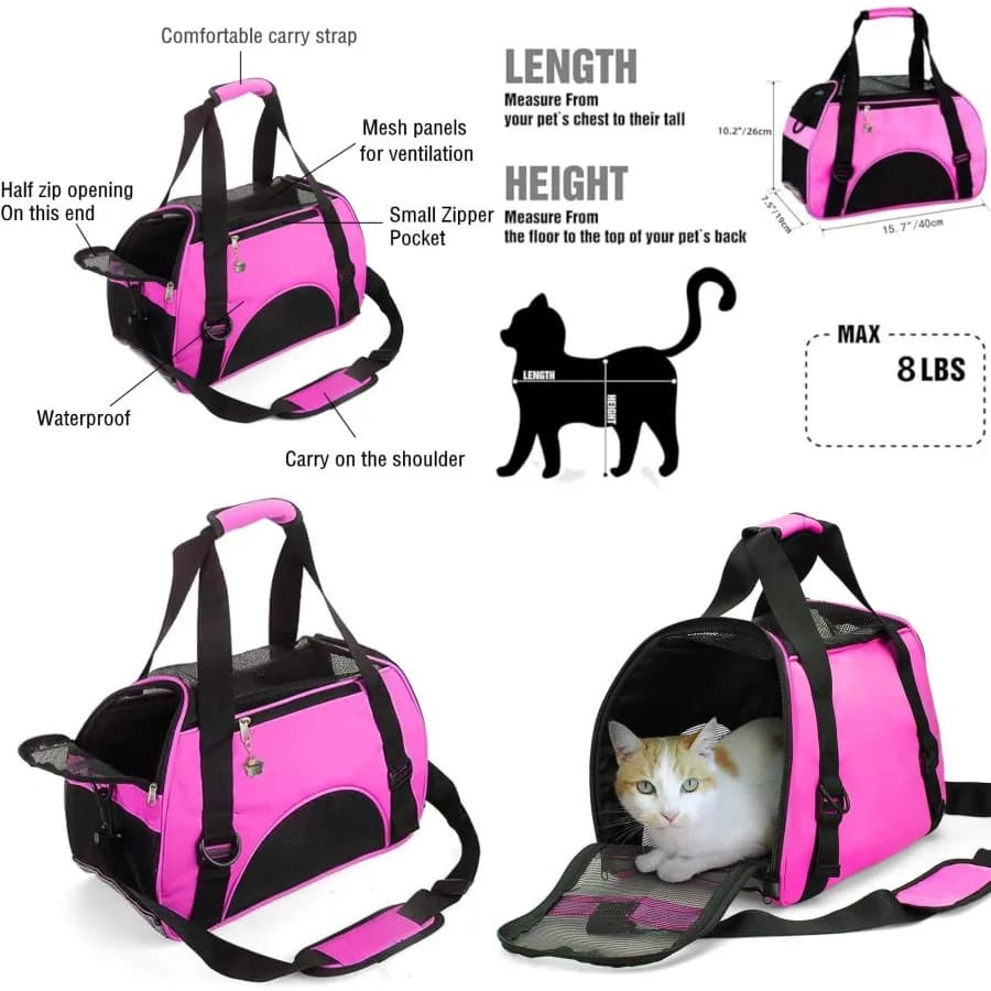 Trasportino per Gatti, Borsa da Viaggio Morbida per Gatti, Cani e Cuccioli, Comoda e Pieghevole, Approvata dalle Compagnie Aeree, Modello Piccolo Rosere