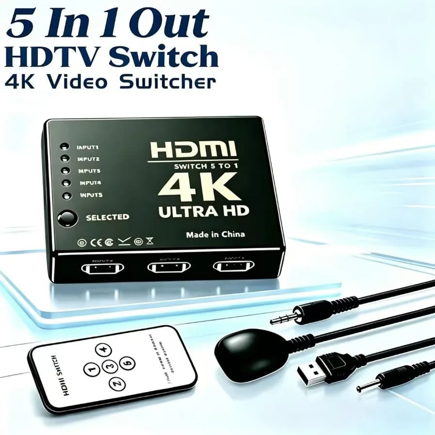 4K HDMI-compatible Switcher 5 In 1 Out HD Video Selector Hub With IR Remote Support 3D 1080P For PS4 PS3 Xbox DVD HDTV PC Laptop