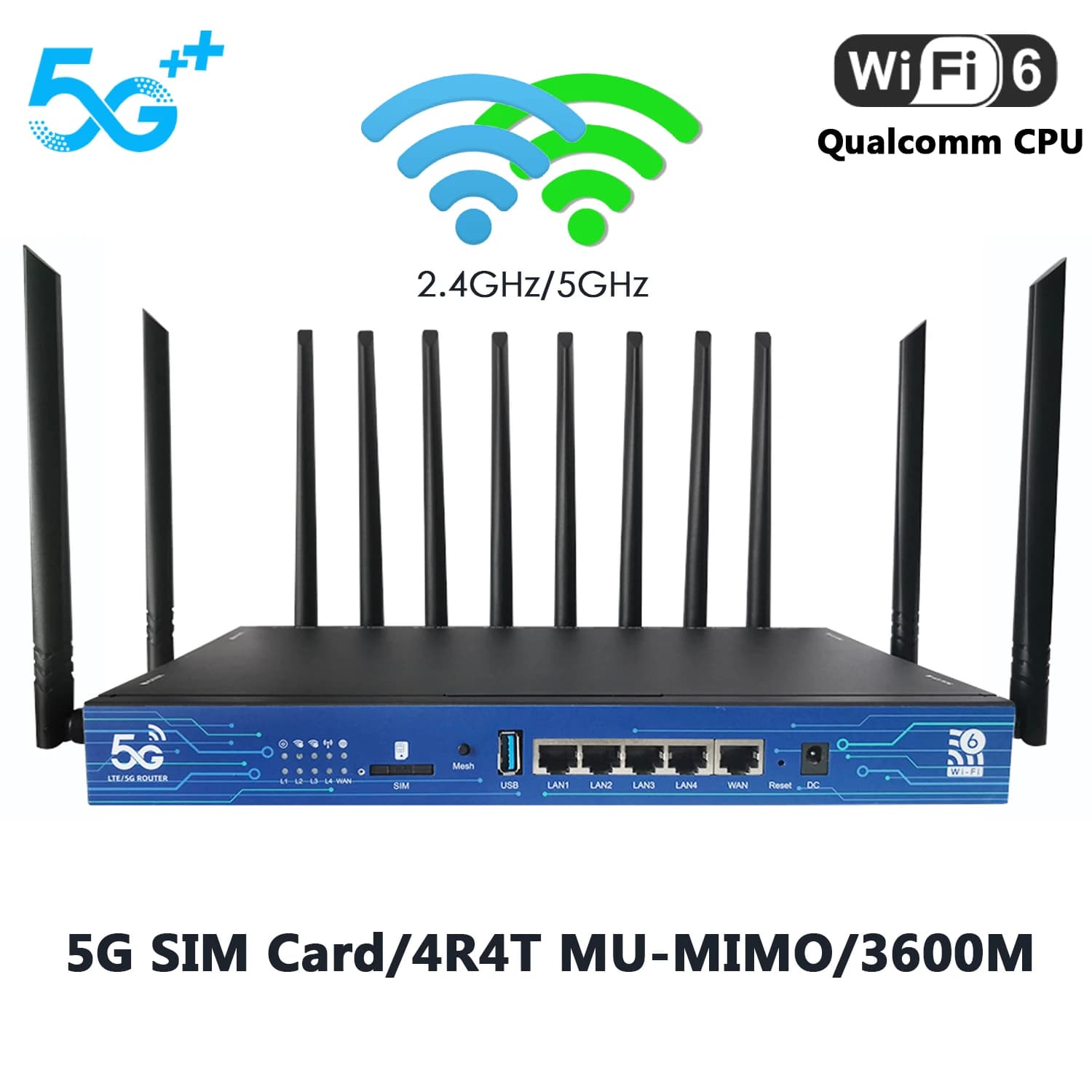 SIM Card 5G Router WIFI6 3600Mbps Qualcomm CPU Mesh Repeater 1GB DDR4 USB3.0 Openwrt 5Ghz 4 t4r MU-MIMO Antenna Smart Internet