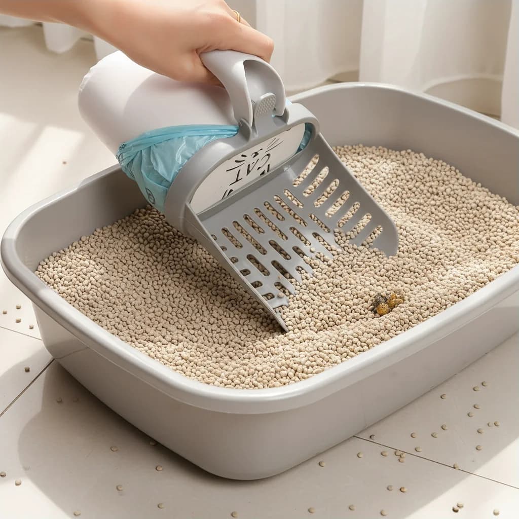 Paletta per lettiera per gatti con dispenser integrato per sacchetti della spazzatura, schermo profondo per una pulizia efficiente - Strumento per la manutenzione della lettiera per animali domestici