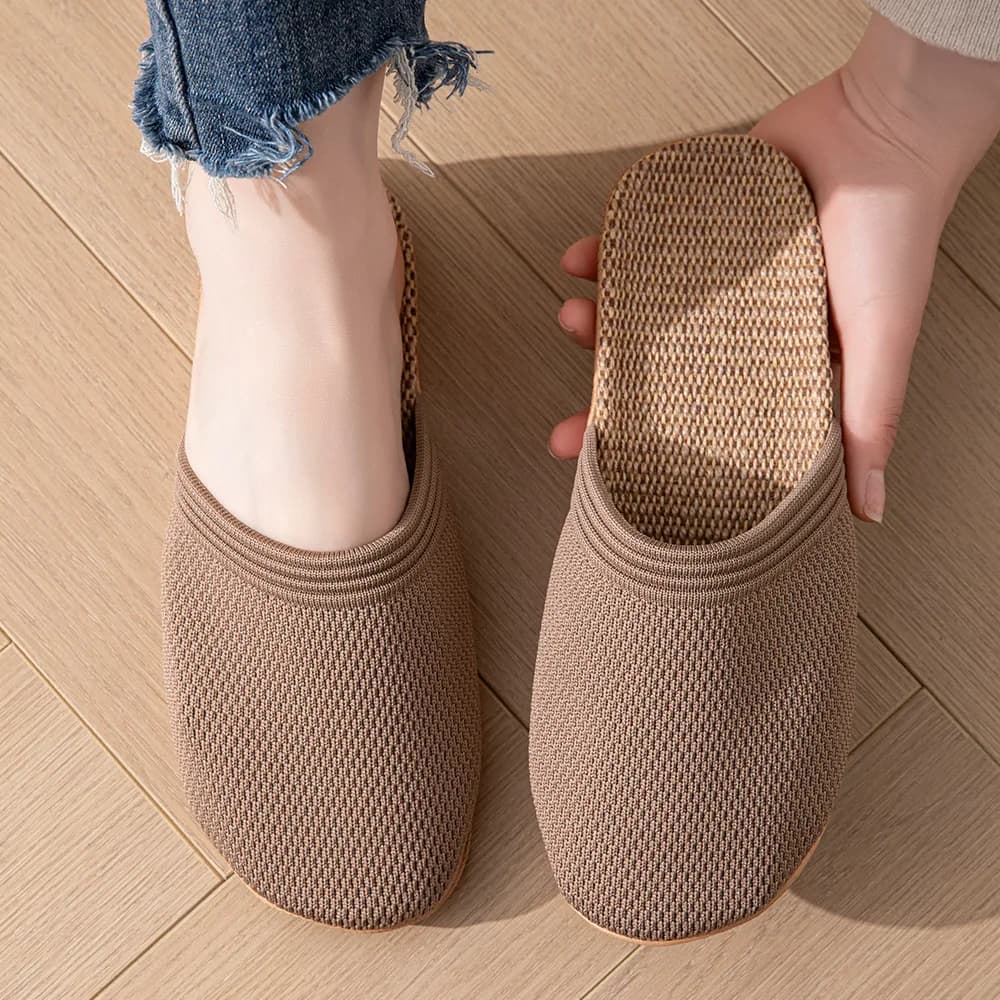 Breathable Mesh Indoor Flax Slippers For Women Men House Shoes Soft Sole Light Weight Couples Home Floor Cotton Linen Slides