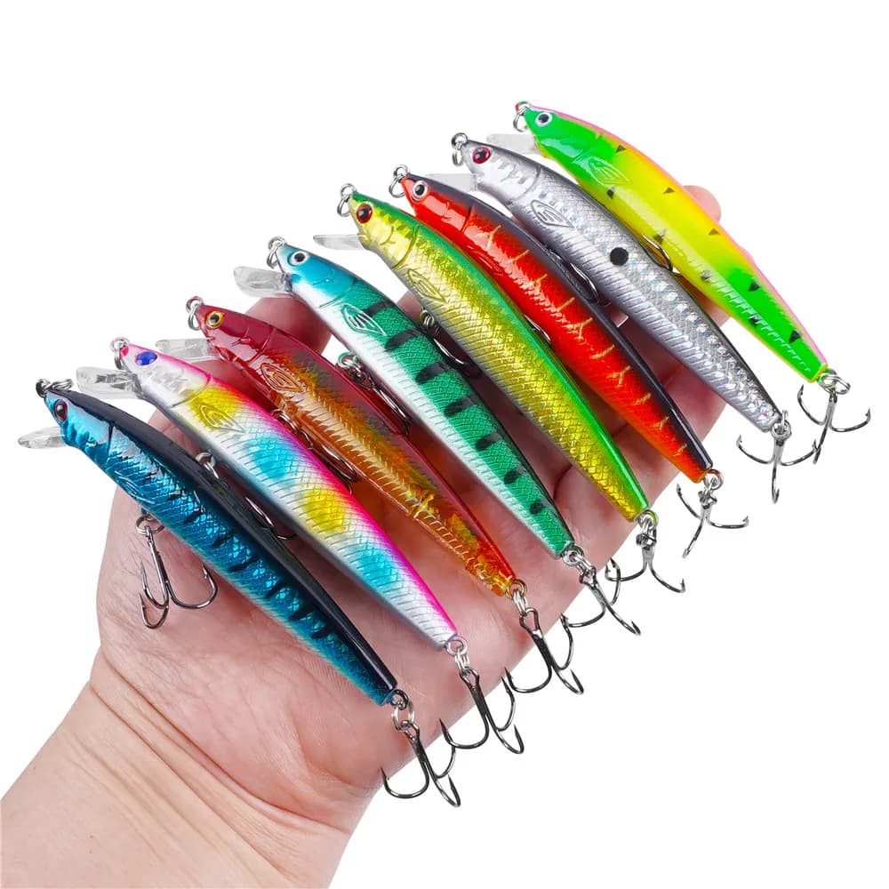 8 pz Minnow Bass Esche Da Pesca Jerkbait Affondamento Richiamo Set Esche Dure Crankbait per Trota Pesce Gatto Muschio Bluegill Spina di Pesca Esca