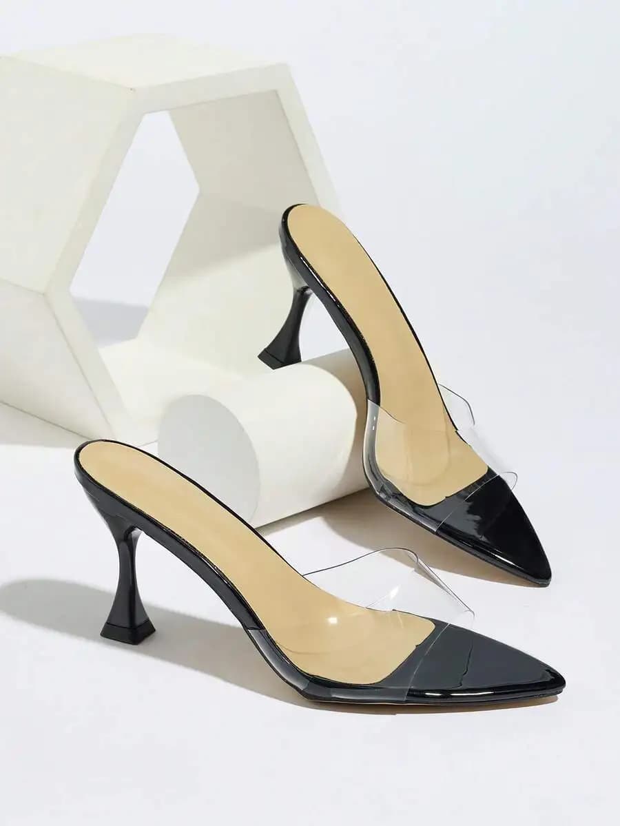 Women Pointed Toe Mule Clear High Heels, Sexy Party Sandals With Stiletto Heel And Toothed Sole For Summer