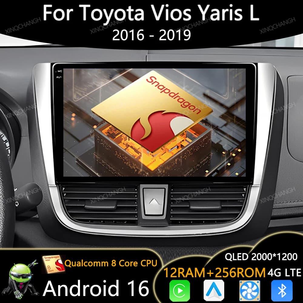 Android 15 Autoradio for Toyota Vios Yaris L 2016 - 2019 QLED 4G WIFI BT Carplay Auto Qualcomm Video player 2DIN GPS