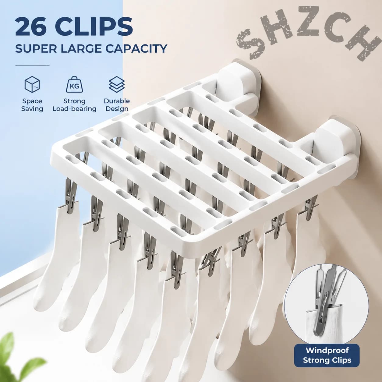 Collapsible Sock Drying Rack with Windproof Clips – Compact Clothes Hanger for Dorm, Apartment, and Small Spaces