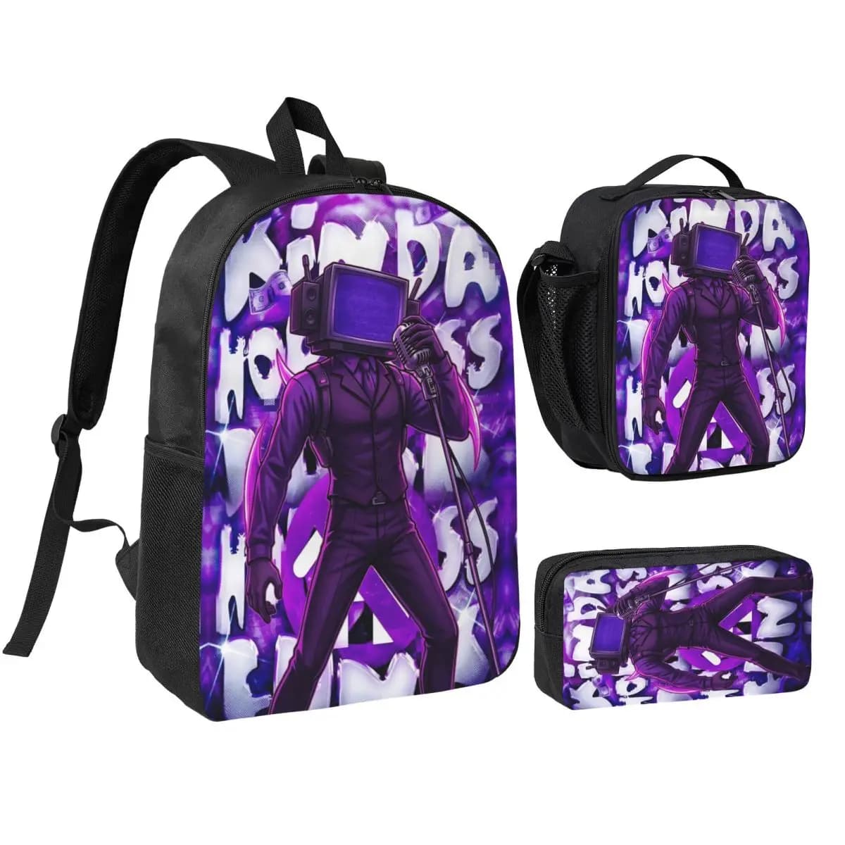 3pecs/set Skibidi Toilet Cameraman Speakerman TV Man Backpack Back To School College Canvas Bags Lunch bag Pencil Case