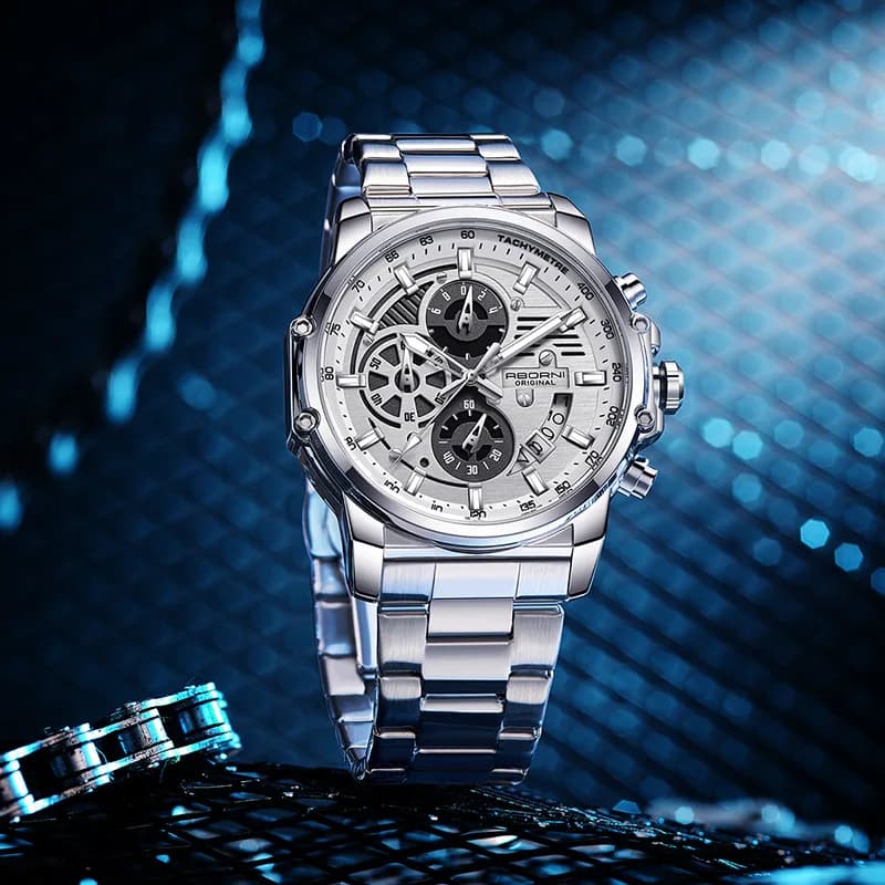 ABORNI 9056 Orologio al quarzo da uomo nuovo di zecca di lusso Cronografo automatico Data Orologi in acciaio inossidabile di moda per uomo Reloj