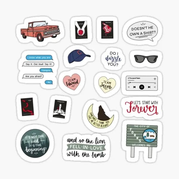 Twilight Movie And Book Art 5PCS Stickers for Bumper Print Water Bottles Car Wall Funny Kid Anime Background Cartoon Window