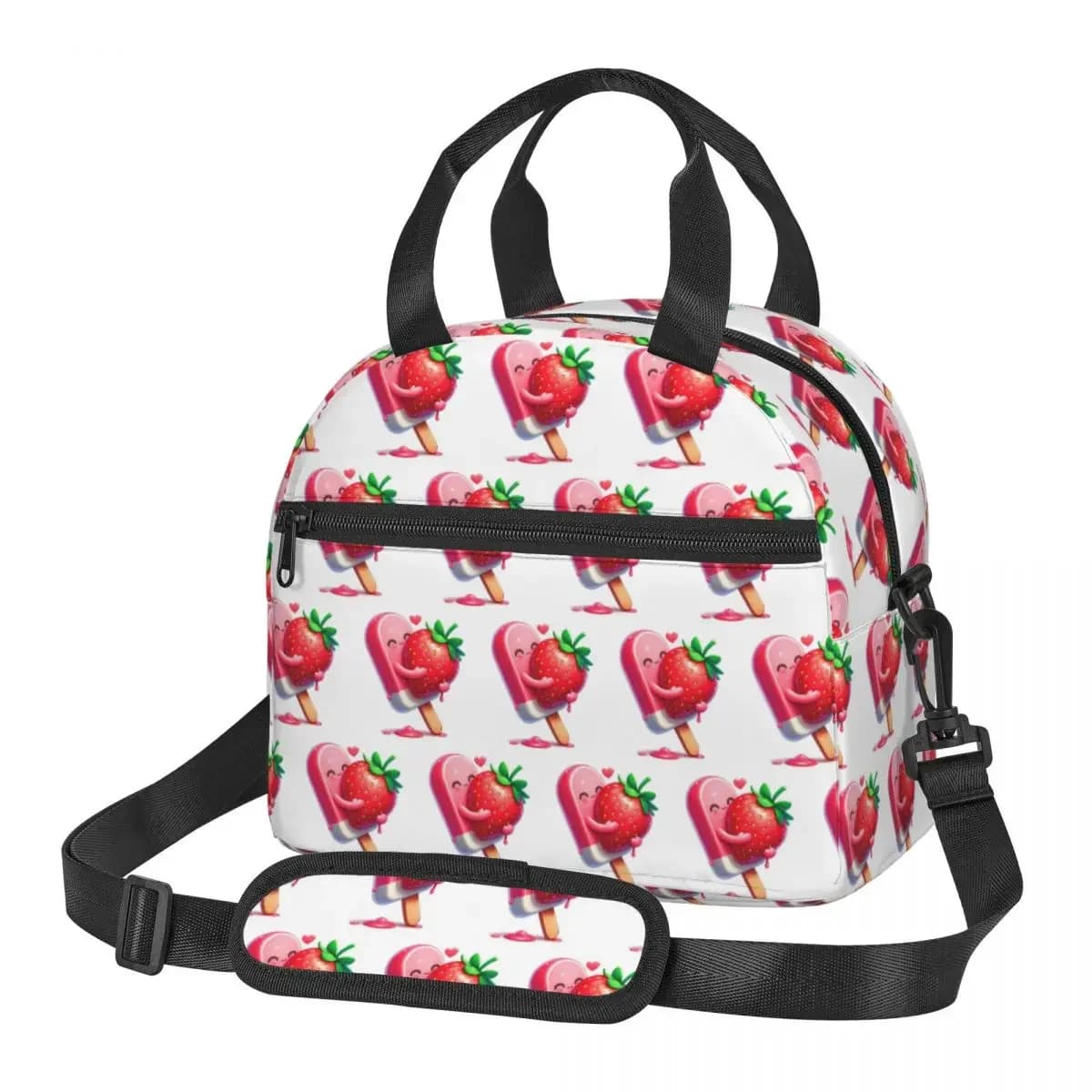 Borsa termica per il pranzo a tema gelato alla fragola, ideale per la scuola, contenitore per alimenti, bento box, borsa frigo termica.
