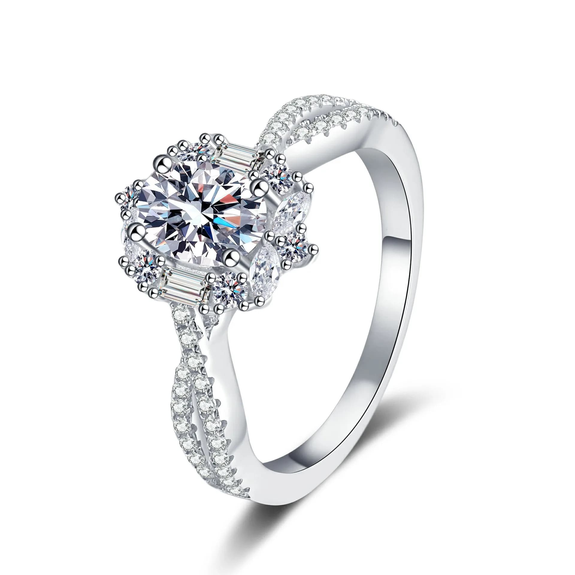 Anello Ovale Lussuoso ed Elegante da 1ct per Donna, Moissanite PT950 Platino, Texture Raffinata, Comodo e Sicuro