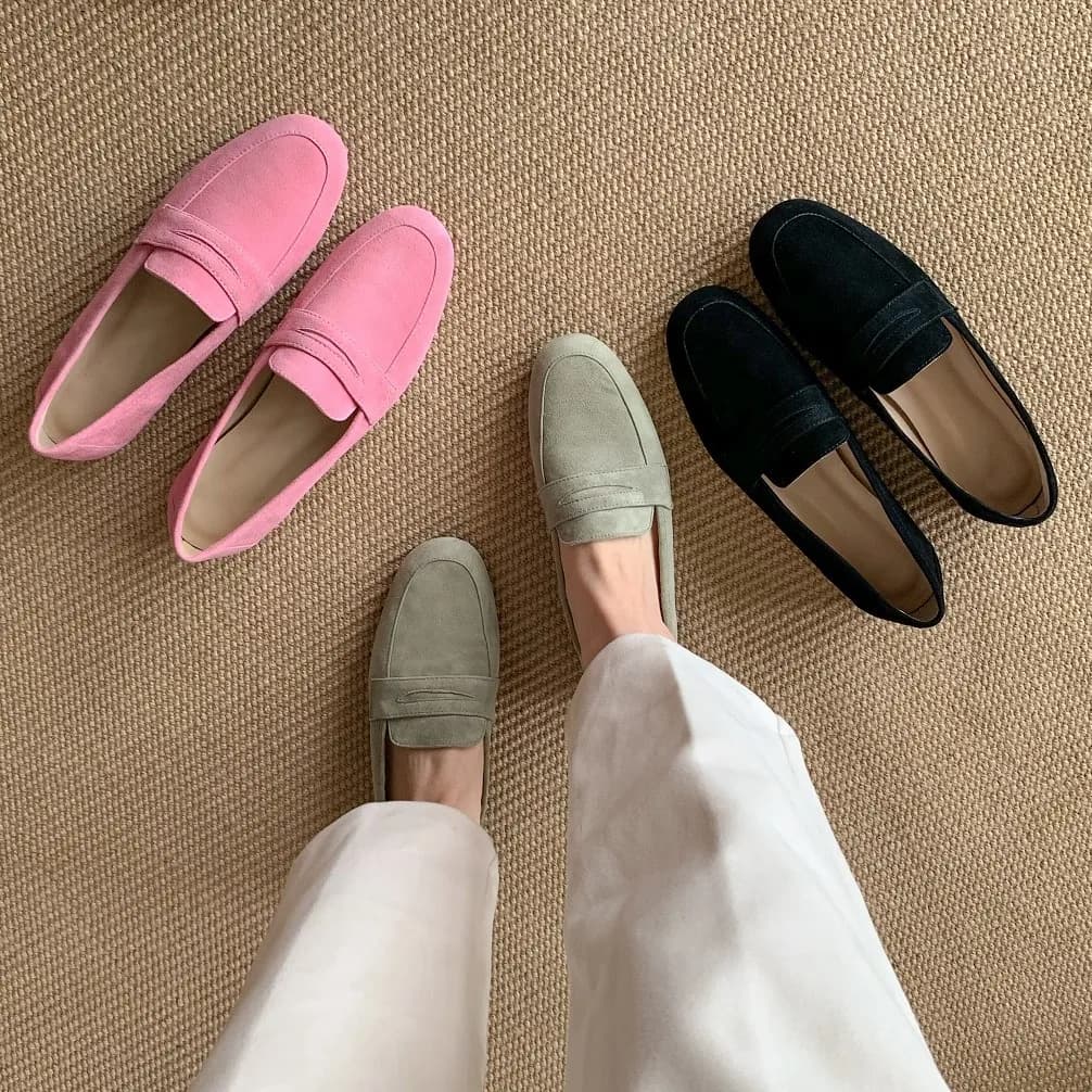 Mocassini in pelle scamosciata per bambini mocassini Slip-On da donna in pelle bovina muli da donna in vera pelle Daily Driving Flats mocassini di base da donna taglia grande 44