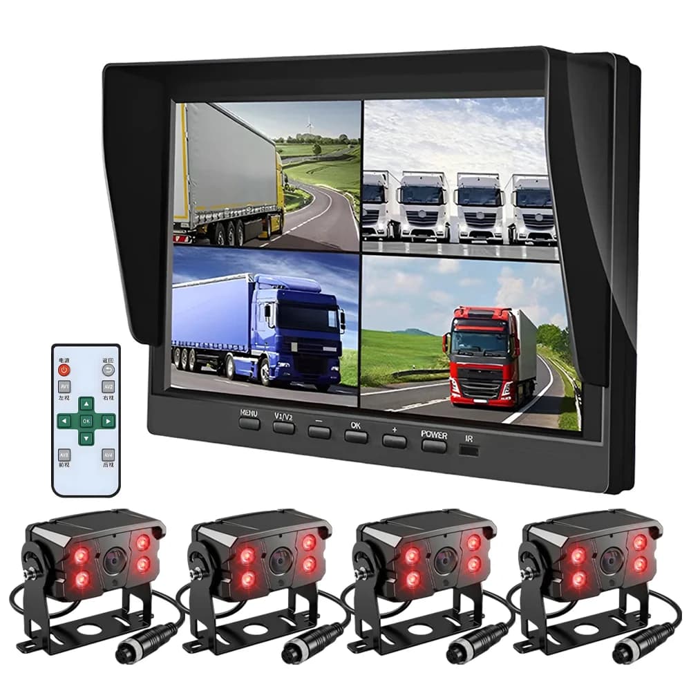 4CH DVR Rear View Camera System 10" 4K Split Screen Monitor 1080P AHD Waterproof IR NightVision Reverse Camera for Truck Bus RV