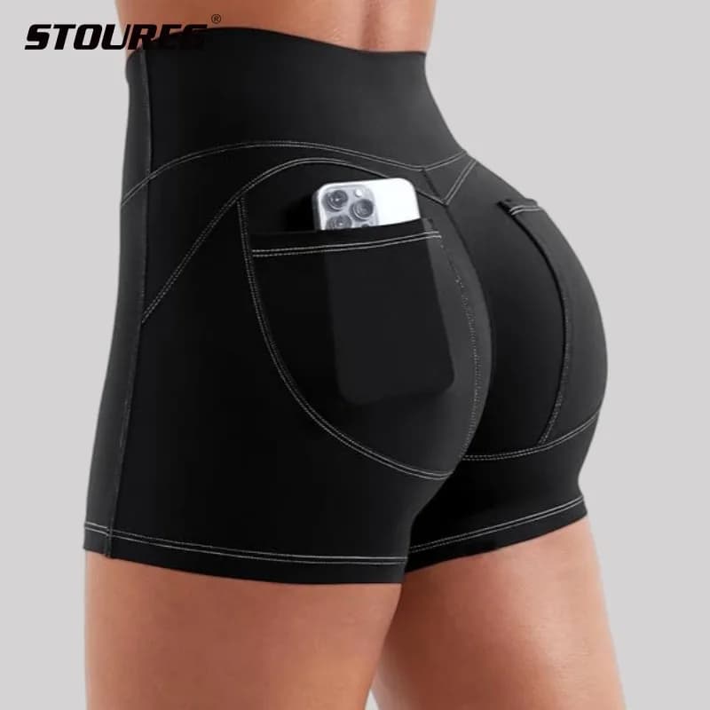 Pantaloncini da yoga da donna a vita alta con tasche, elasticizzati, traspiranti e ad asciugatura rapida, ideali per sport, corsa e fitness