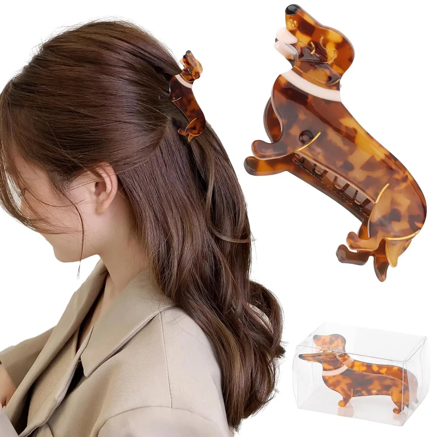 Fermagli per capelli a forma di Bassotto per donna, fermagli in acetato a forma di cane, graziosi accessori per capelli a tema animale per Natale, compleanno, festa della mamma