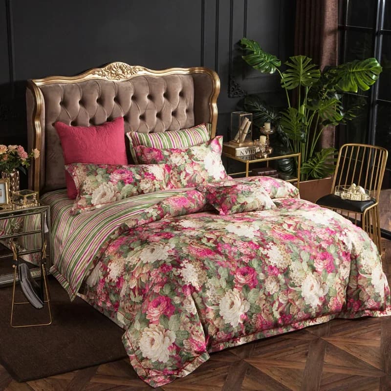 Jacquard sheet with brushed thick satin flowers in four pieces, autumn and winter bed linen, heat conservation, European style