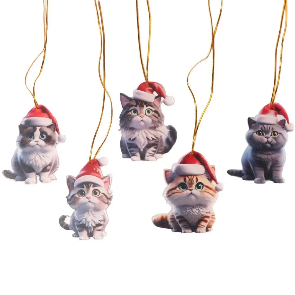 Ciondolo per albero di Natale in acrilico 2D piatto cartone animato gatto Natale appeso appeso animale carino ornamenti per albero di Natale decorazione della casa
