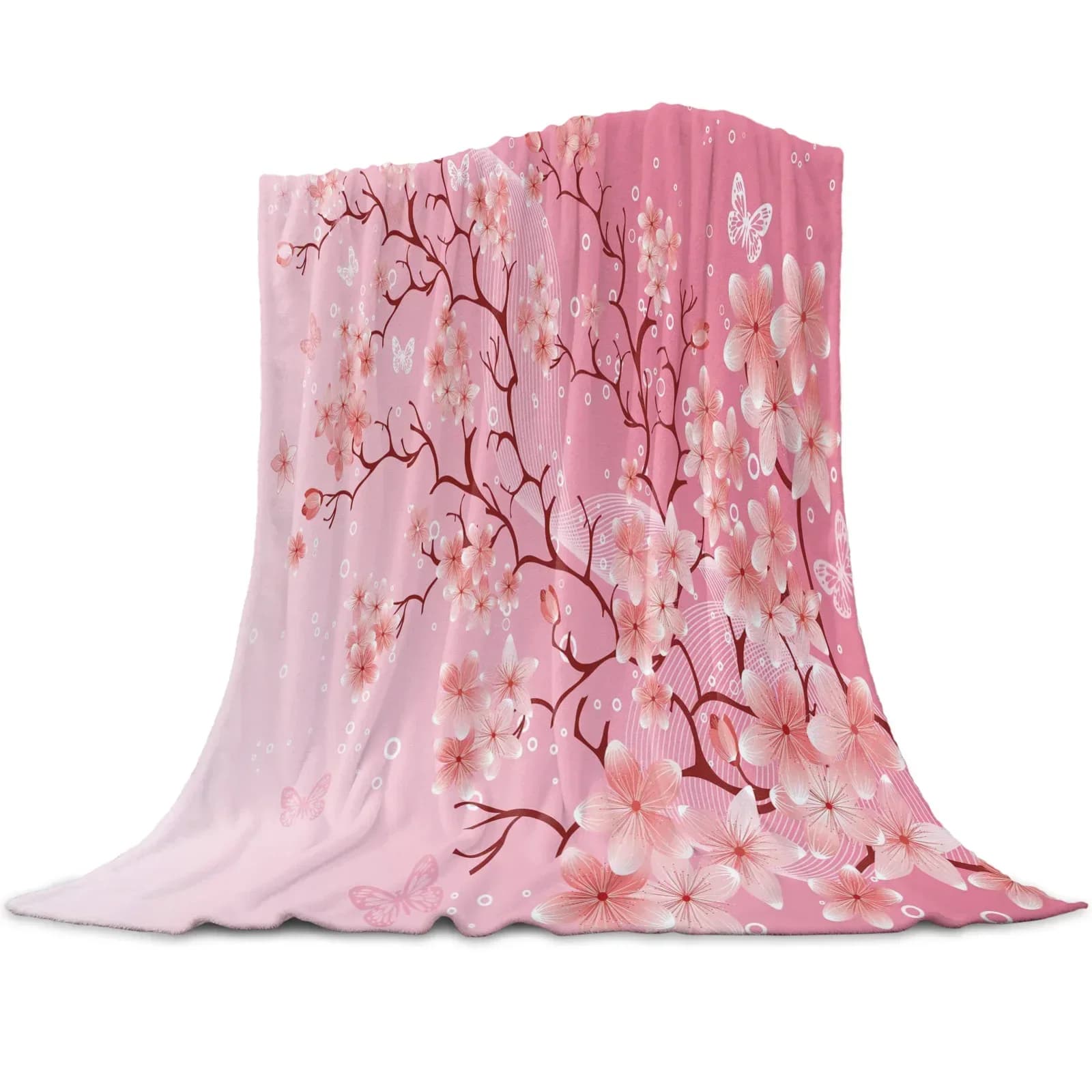 Divano divano letto estate grande viaggio campeggio regali per ragazze e donne Cherry Blossom prugna ramo rosa bianco flanella coperta da tiro
