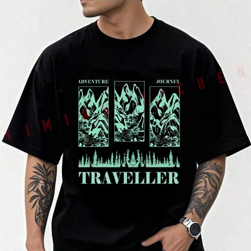 2026 Cotton Casual T-shirtManfinity LEGND Men's Mountain Slogan Graphic Moto Tshirt Mens Summer Cycling Sportswear Tops Tee