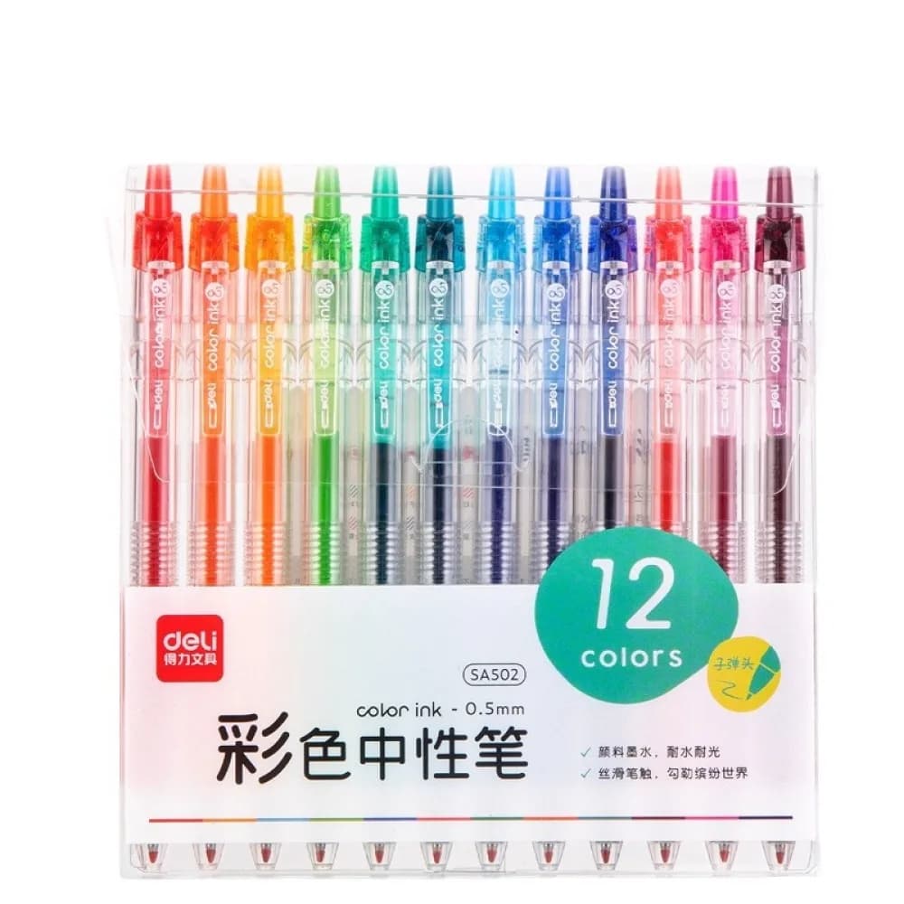 6/12 pezzi di penne neutre colorate Deli da 0,5 mm, penne per appunti, penne per note importanti, materiale scolastico, articoli di cancelleria per ufficio