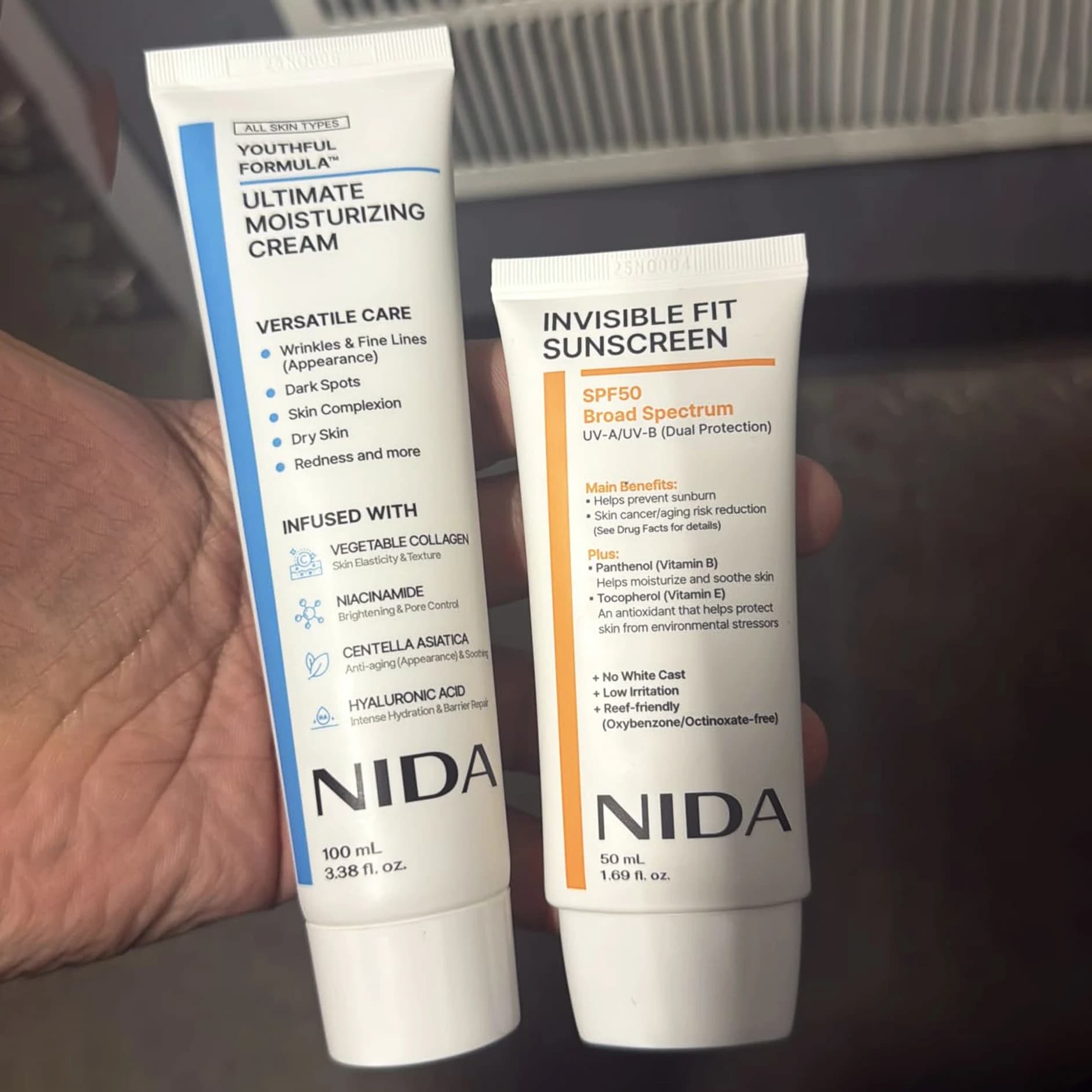 Crema Contorno Occhi NIDA SPF 50 Revive, Crema Idratante con Centella Asiatica e Collagene per Rughe, Linee Sottili, Macchie Scure e Pelle Secca