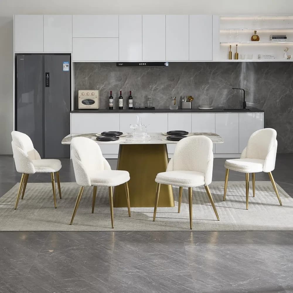 Set di 4 Sedie da Pranzo Boucle, Sedie Moderne Imbottite Senza Braccioli con Gambe in Metallo Dorato, Personalizzabili