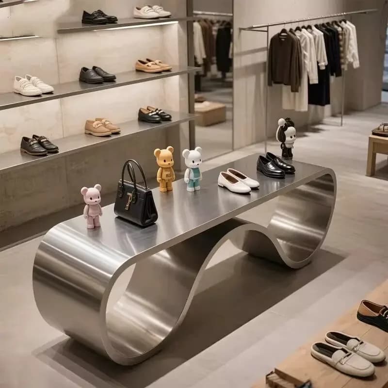 Silver brushed Nakajima display table Clothing store Shoes display stand Shopping mall exhibition hall Middle table Minimalis