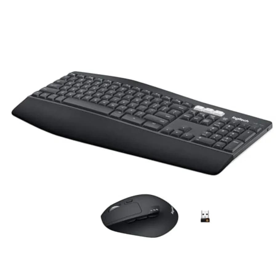 Combo tastiera e mouse wireless per Windows, macOS, ChromeOS: tastiera ergonomica a grandezza naturale color grafite con poggiapolsi imbottito Bl