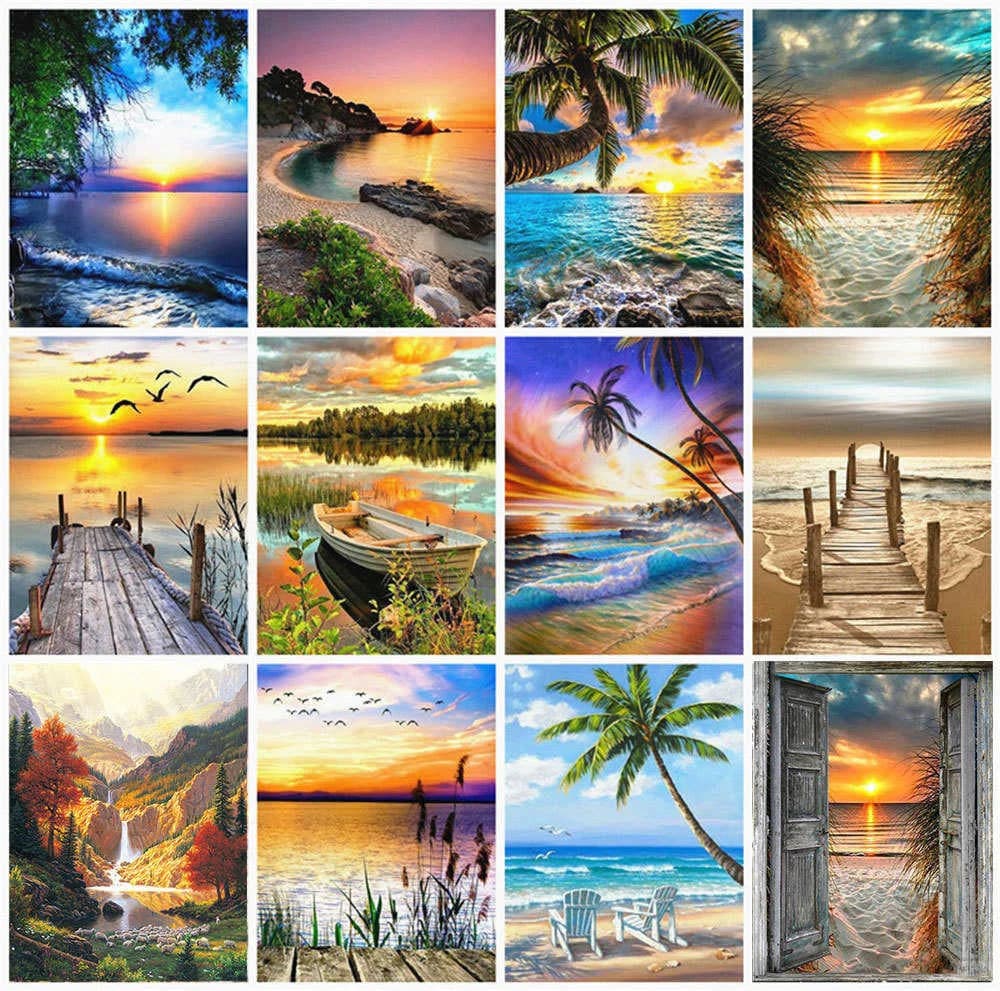 HUACAN Full Square Diamond Painting Sunset Waterfall 5D fai da te diamante ricamo mosaico paesaggio arte kit decorazione della casa