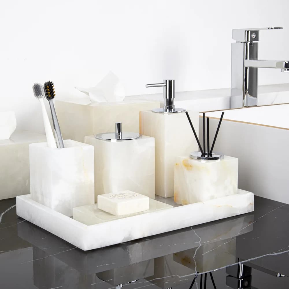 Pitaya Flower Marble Bathroom Accessories Set Soap Dispenser Toothbrush Holder Cup Vanity Tray Jewelry Organizer for Home Hotel