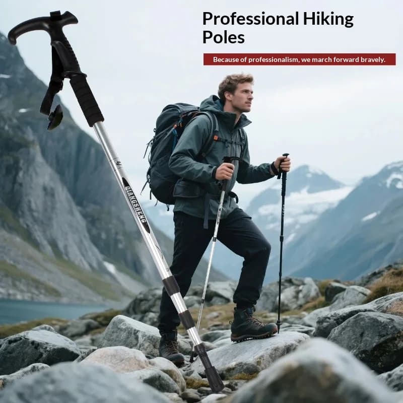 Ultra Light Telescopic Trekking Stick, Foldable Carbon Fiber Stroller Stick with Anti-Shock Grip, Unisex