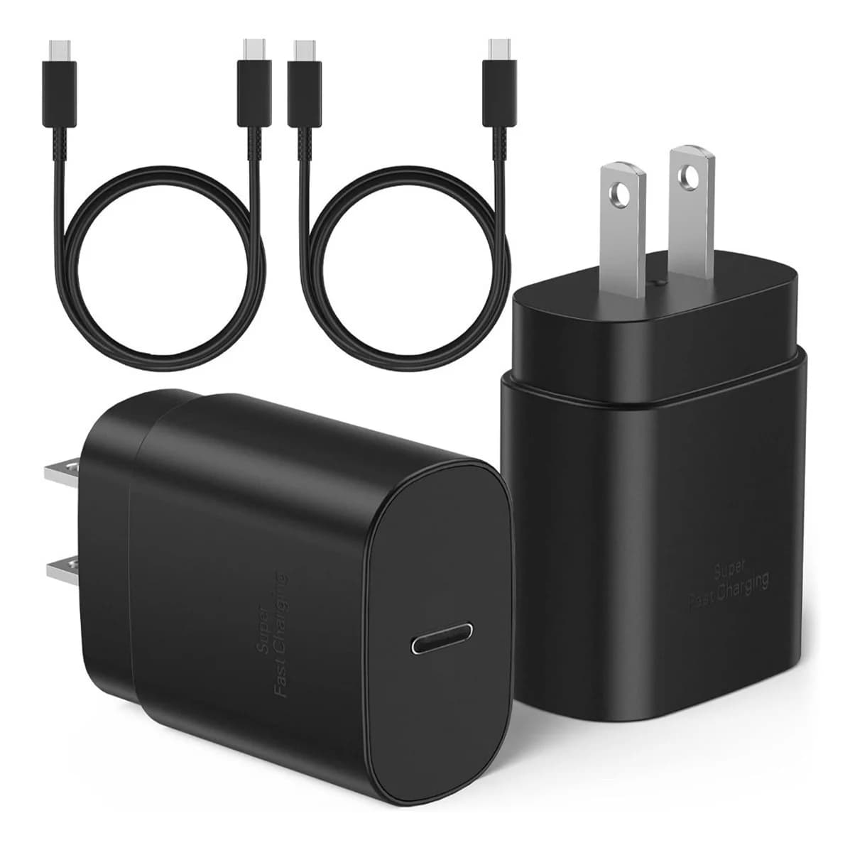 Caricabatterie rapido USB-C da 2 pezzi da 25 W con doppi cavi - Adattatore di alimentazione a ricarica rapida compatto e durevole per Galaxy S24 Ultra/S23/S22/S21/S20