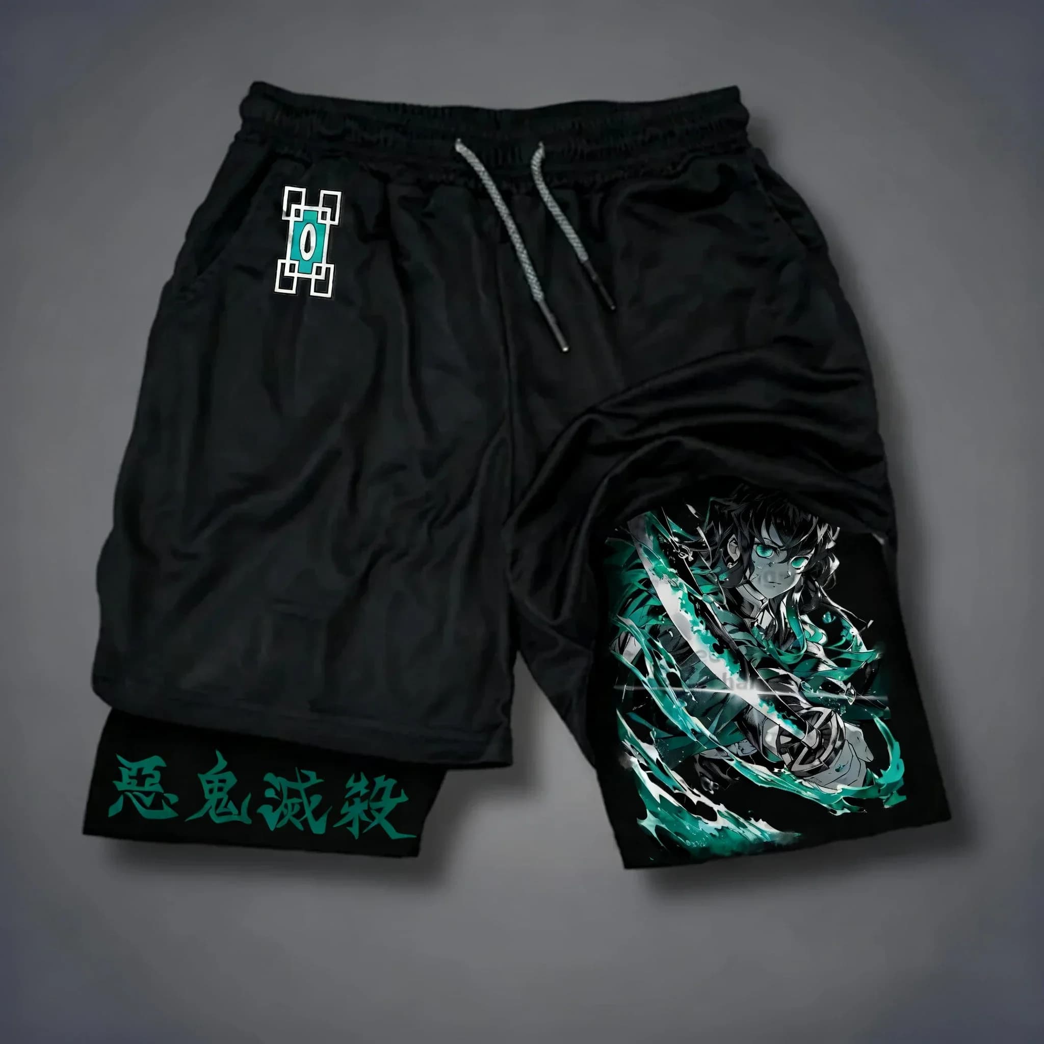 2-in-1 Sports Shorts by Men Demon Slayer New 2026 Activities in Collaboration with Souls, Fashion, for Fitness, Swimming and Hiking, Double Road