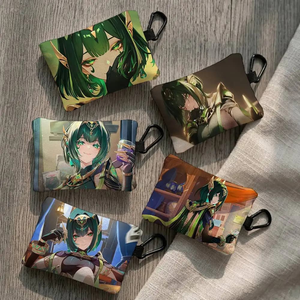 Anime Game Genshin Impact Nefer Everyday Oxford Cloth Zipper Coin Purse - Lightweight Card Holder & Hanging Key Pouch