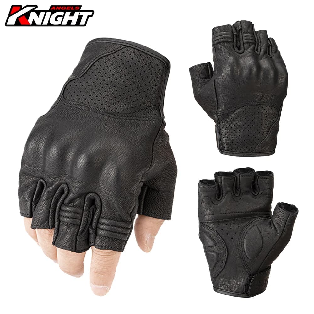 Genuine Leather Motorcycle Gloves Goat Skin Half Finger Protective Gloves Summer Wear Resistant Skidproof Motorbiker Gloves