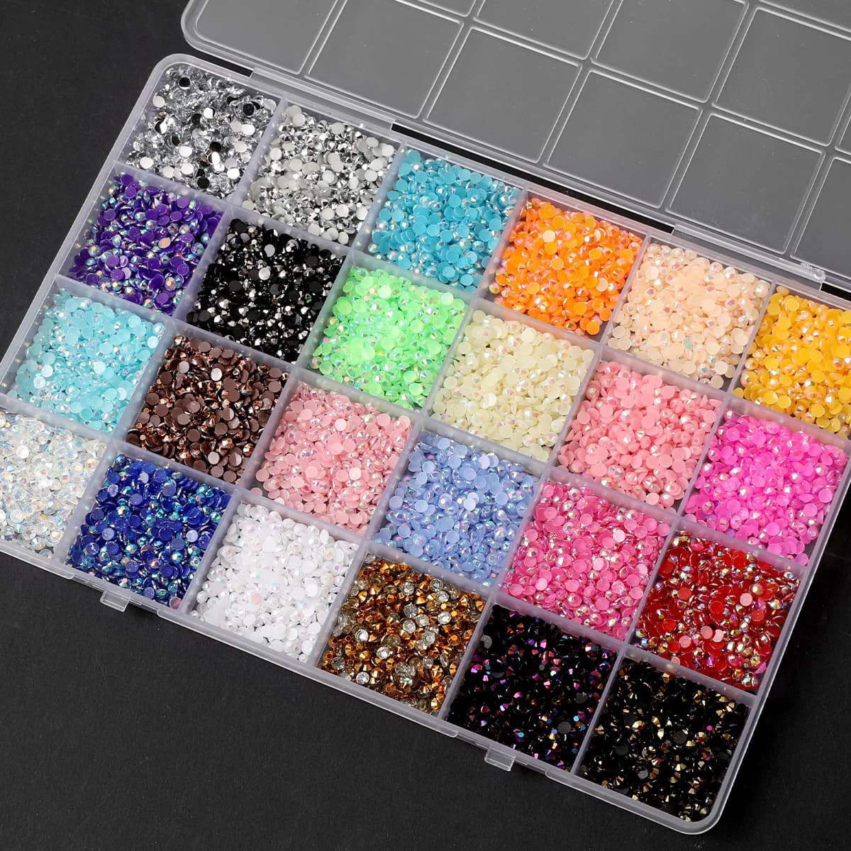 1Box 24Grids Flat Back Rhinestones Nail Charms,Shiny Iridescent Crystal Nail Gems,INS Style DIY Manicure Nail Art Decor Supplies